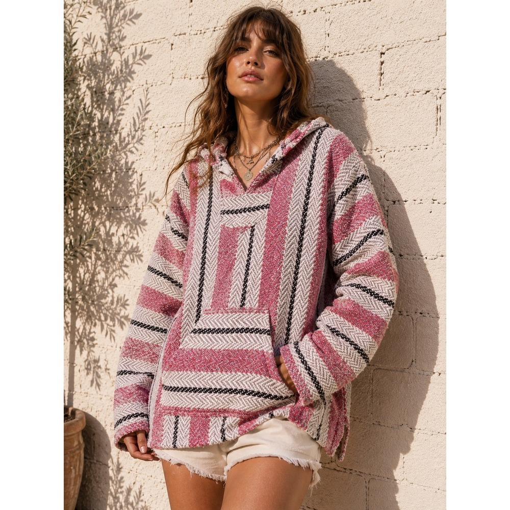 Baja Joe Hoodie Striped Pullover Surf Skater Grunge XL Oversized